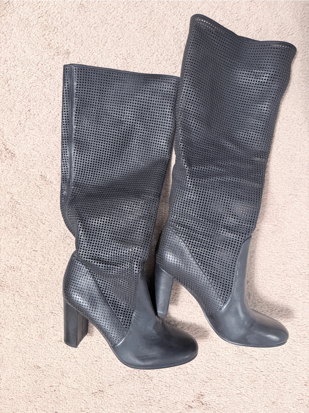 Vince Camuto Black Perforated Over-the-Knee Block Heel Boots